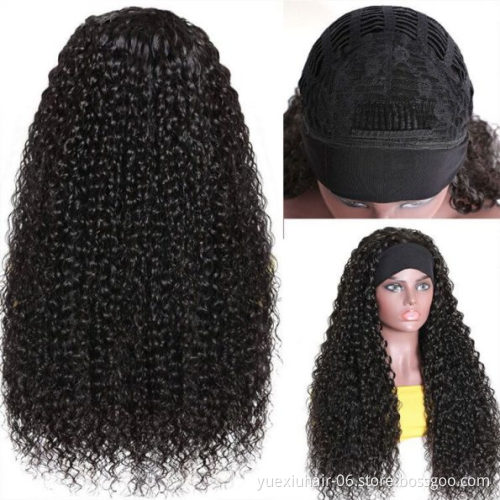 High Grade wholesale Natural 100% brazilian human Natural raw virgin straight kinky curly hair headband Wigs for black women